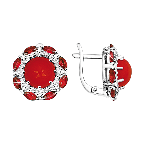 Earrings with coral and zirconia 