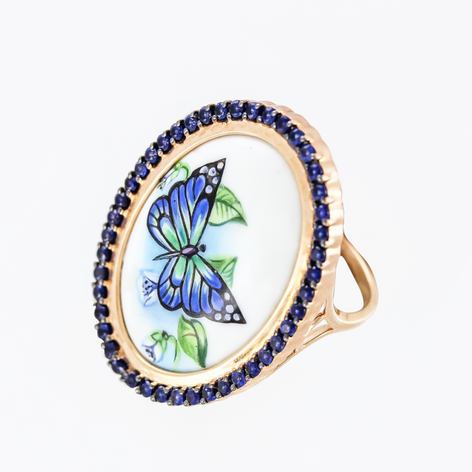 Women's ring with sapphires and enamel 