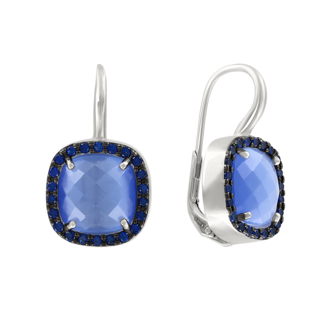 Earrings with tanzanites and zirconia 