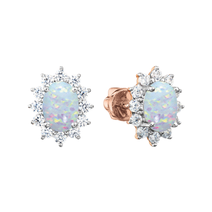Stud earrings with opal and zirconia 