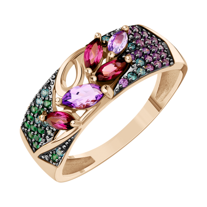 Damenring mit Amethysten, Rhodolithen und Zirkonia 
