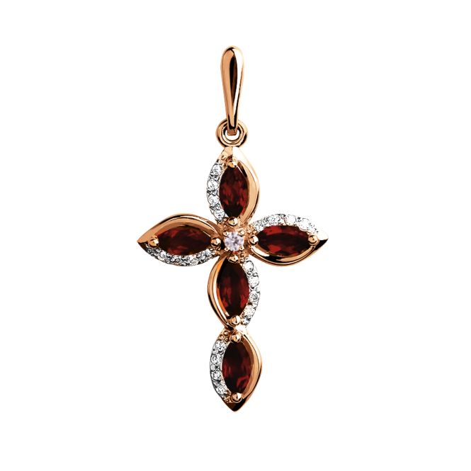 Pendant cross with zirconia and garnets 