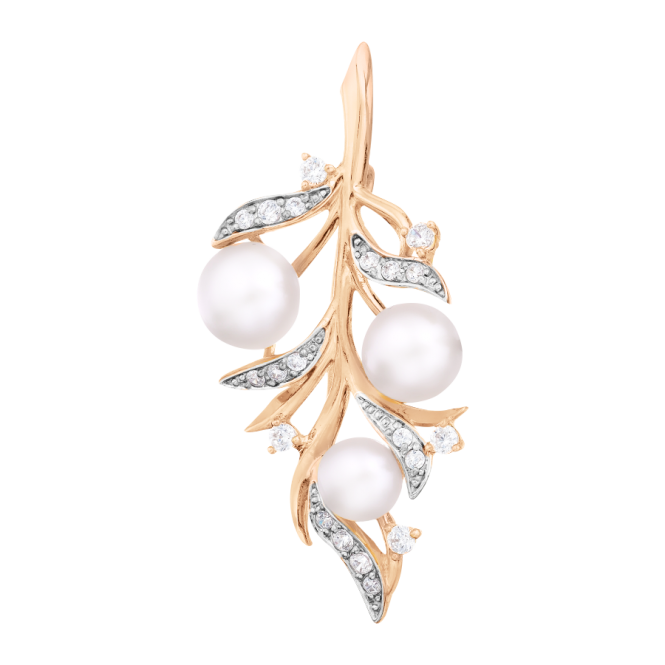 Brooch with zirconia and pearls 