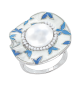 Кольцо с эмалью, жемчугом и фианитами 