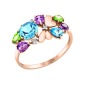 Women's ring with topas, chrysolite, amethyst and zirconia 
