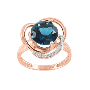 Кольцо с топазом London Blue и фианитами