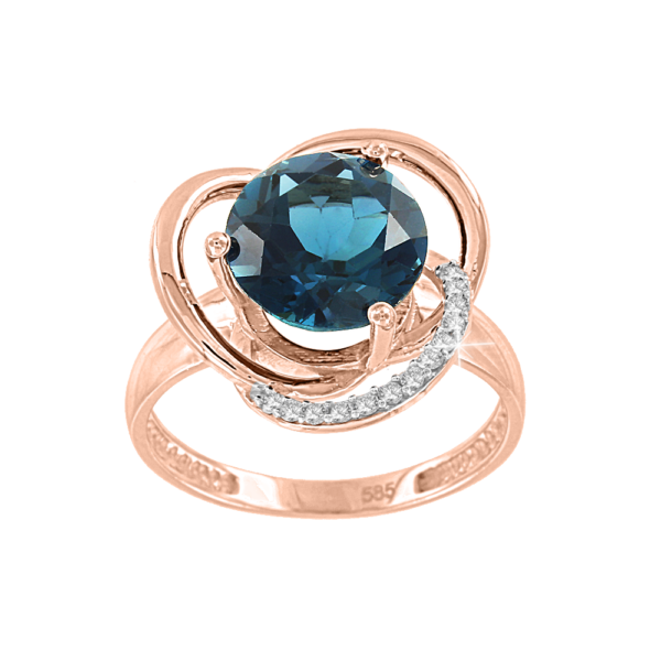 Кольцо с топазом London Blue и фианитами