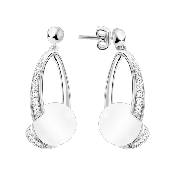 Серьги-пуссеты с лунными камнями и фианитами