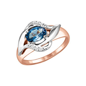 Кольцо с London Blue Topas и фианитами