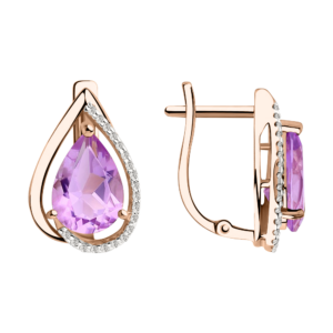 Серьги с аметистами и фианитами