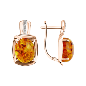 Серьги с янтарём и фианитами