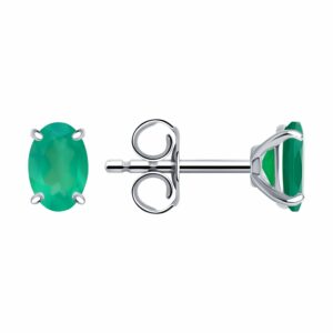 Серьги-пуссеты с зелёным агатом