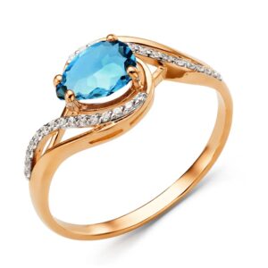 Кольцо с London blue топазом и фианитами