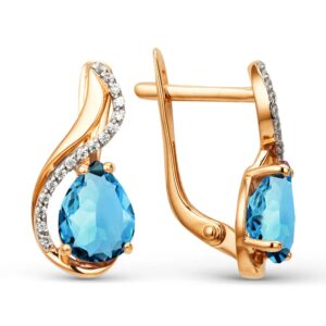 Серьги с London blue топазом и фианитами
