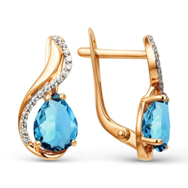 Серьги с London blue топазом и фианитами