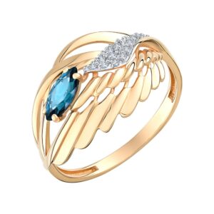 Кольцо с London blue топазом и фианитами