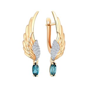 Серьги с London blue топазом и фианитами