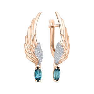 Серьги с London blue топазом и фианитами