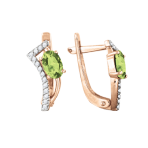 Серьги с хризолитами и фианитами