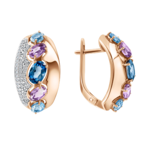 Серьги с London Blue топазом, топазами, аметистами и фианитами 18587/DR