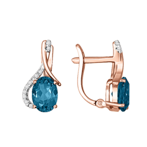 Серьги с топазом London Blue и фианитами