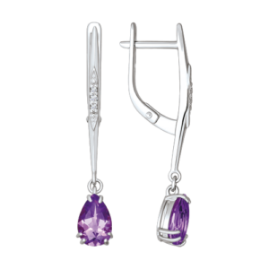Серьги с аметистом и фианитами