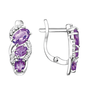 Серьги с аметистами и фианитами