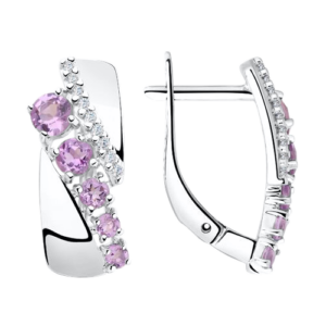 Серьги с аметистами и фианитами