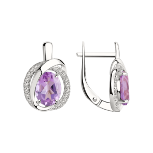 Серьги с аметистами и фианитами