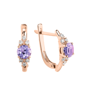 Серьги с аметистами и фианитами