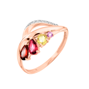 Кольцо с гранатом, аметистом, родолитом, цитрином и фианитами T143018679-01/DR