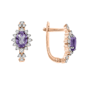 Серьги с аметистами и фианитами