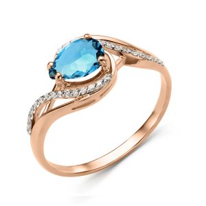 Кольцо с London blue топазом и фианитами