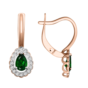 Серьги с зеленым и белыми фианитами