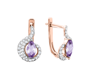 Серьги с аметистом и фианитами