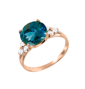 Кольцо с London Blue Topas и фианитами