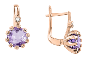 Серьги с аметистом и фианитом