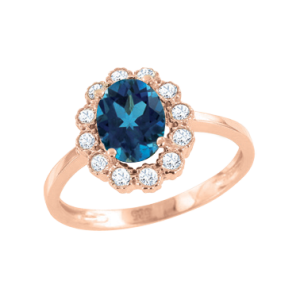 Кольцо с топазом London Blue и фианитами