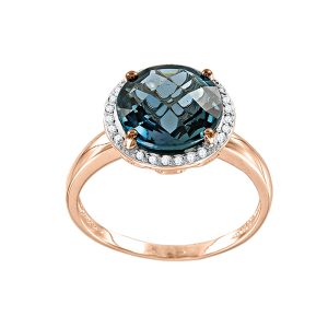 Кольцо с бриллиантами и топазом London blue