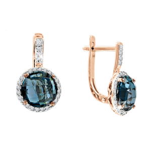 Серьги с бриллиантами и топазами London Blue
