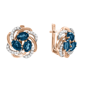 Серьги с London blue topaz и фианитами