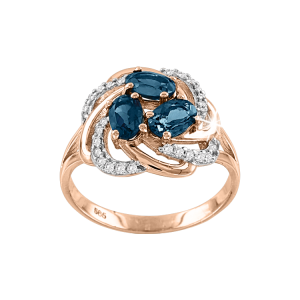 Кольцо с London blue Topas и фианитами