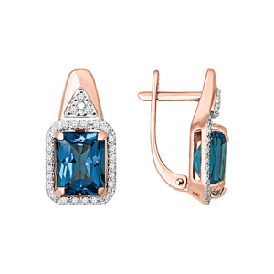 Серьги с бриллиантами и топазами London Blue