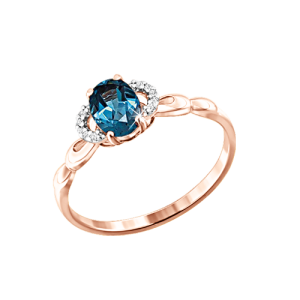 Кольцо с топазом London Blue и фианитами