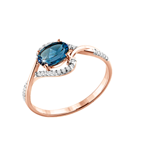 Кольцо с топазом London Blue и фианитами