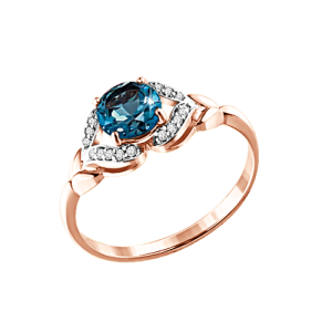 Кольцо с топазом London Blue и фианитами