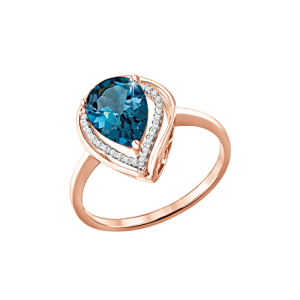 Кольцо с топазом London Blue и фианитами