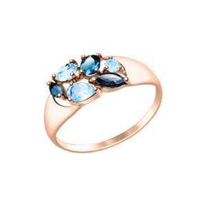 Кольцо с топазами London Blue и фианитами