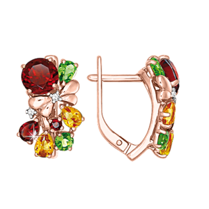 Серьги с гранатами, хризолитами, цитринами и фианитами