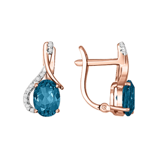 Серьги с топазом London Blue и фианитами